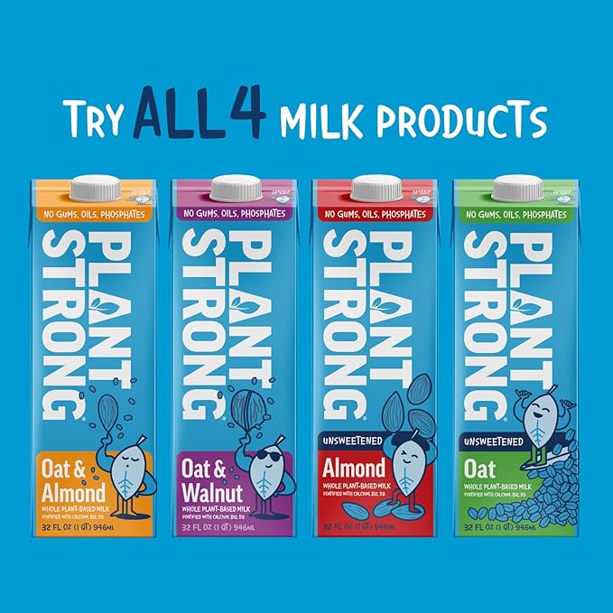 PLANTSTRONG Oat & Walnut Milk 32oz - NON-GMO - Plant Based, Vegan - Gluten Free Dairy Free - Shelf Stable - Lactose Free Milk - No Gums or Oils