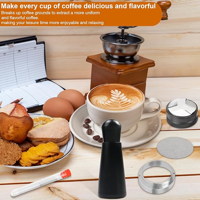 53mm Espresso Accessories,Wdt Tool espresso,Dosing Funnel And Coffee Puck Screen,Coffee Distributor,barista kit,0.4mm Stainless Steel 12pin Espresso Stirrer,With Additional 12 Replacement needles