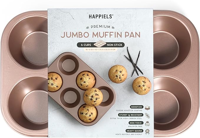 Non Toxic Nonstick 6 Cup Jumbo Muffin Pan | Large Cupcake Tin for Oven | Nontoxic Muffin Tins Big Size | PFOA Free Cupcakes Tray