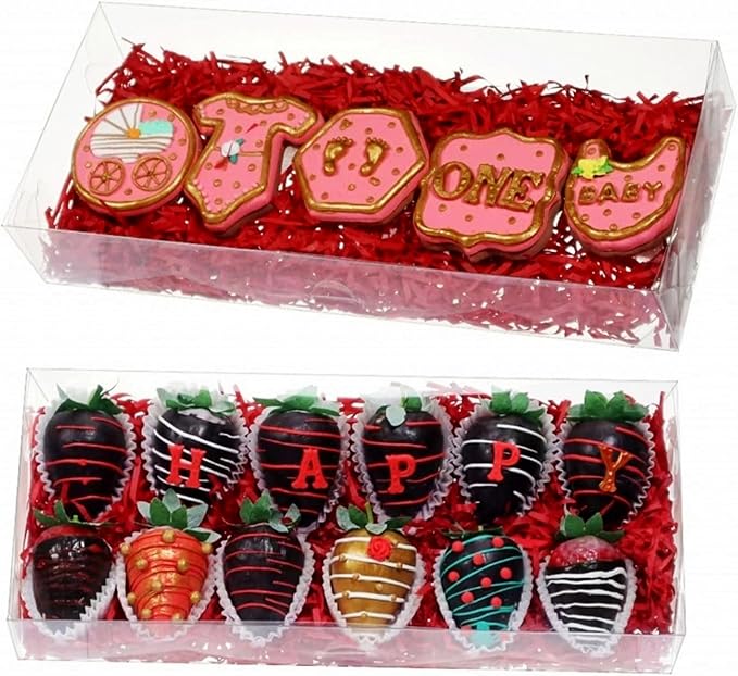 12PCS 12x5x2 Inches Clear Valentines Strawberry Boxes Cookie & Gift Boxes for Party Favors
