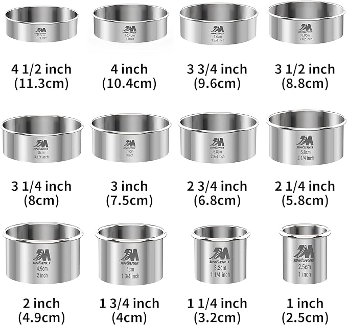 Round Cookie Biscuit Cutter Set 12 Pieces Graduated Circle Pastry Cutters 18/8 Stainless Steel Cookie Cutters1inch - 4 1/2inch Donut Cutter Ring Molds