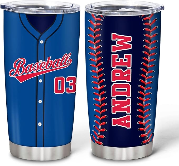Hyturtle Personalized Baseball Tumbler Baseball Players Design Stainless Steel Double Walled Vacuum Insulated Tumblers 20oz30oz Coffee Travel Mug Cup Christmas Gift For Men Boys Friends Dad Sports Fan