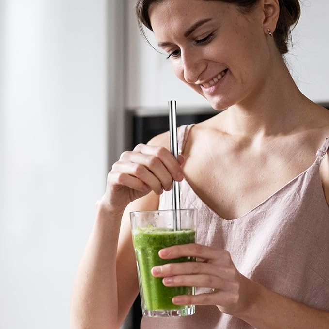 Metal Smoothie Straws Reusable, 0.4'' Extra Wide Stainless Steel Drinking Straws for Milkshake, Smoothie, Thick Beverages, Cleaning Brush