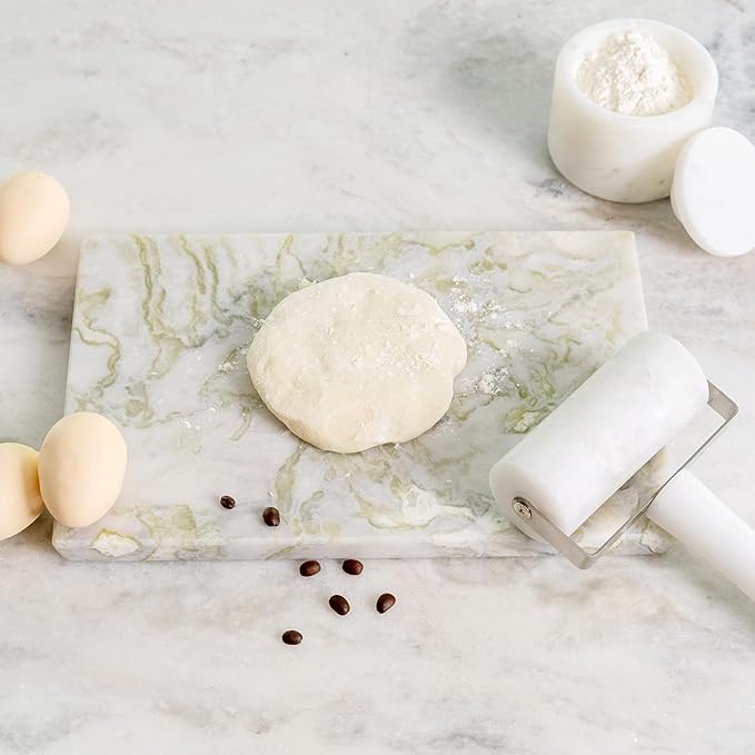 Koville Multi-Purpose Pastry Marble Tray Cutting Board With Non-Slip Feet, 12x8 Inch Rectangular Marble Cutting Boards Cheese Board for Kitchen, Stone Charcuterie Board Chopping Slab for Home Decor