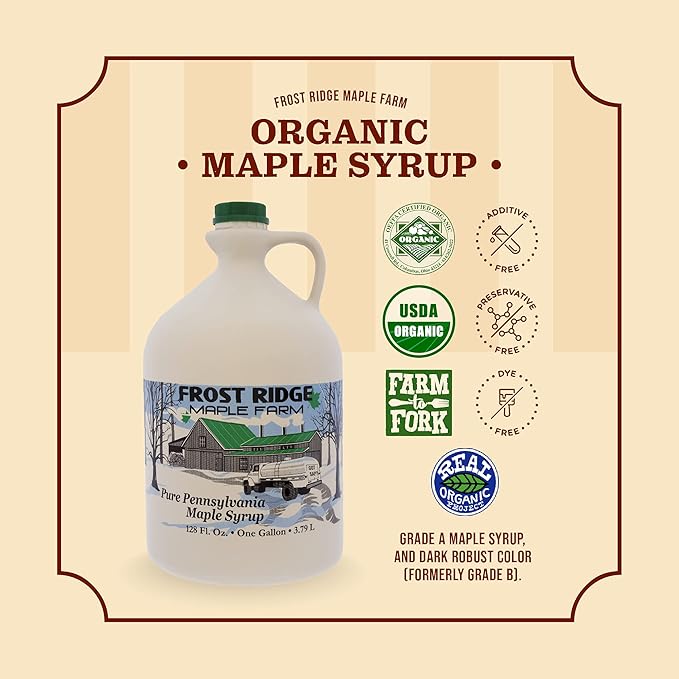 Frost Ridge Maple Farm, Organic Maple Syrup, Grade A, Gallon (128 FL Oz), Dark Robust (formerly Grade B)