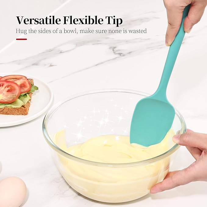 600ºF Heat Resistant Spatulas, High Heat Food Safe Semless Kitchen Silicone Scraper Set for Cooking Baking Mixing Scraping Stirring Nonstick Cookware Pan Bowl (3Pcs,Turquoise)