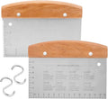 Bench Scraper Set of 2, HaSteeL Metal Dough Scraper Cutter Pastry Chopper with Wooden Handle, Heavy Duty Stainless Steel Griddle Scraper with Measuring Marks for Cooking Baking Grilling