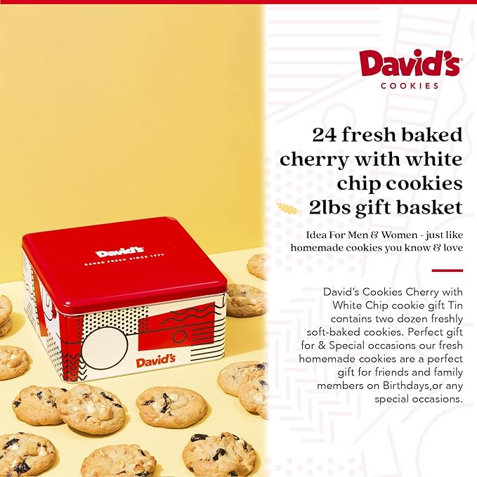 David's Cookies Freshly Baked Cookies - Delicious Handmade Soft Variety - Exquisite Gourmet Gift for Friends & Family on Special Occasions - Cherry White Chip 2lbs
