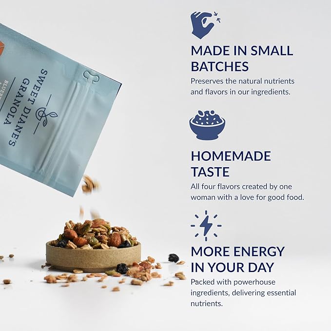 Sweet Diane’s Granola – Family Size (36 oz) Blueberry Almond Organic Granola, Low-Sugar, High-Fiber, Gluten-Free, Vegan, Delicious Breakfast and Snack Topper