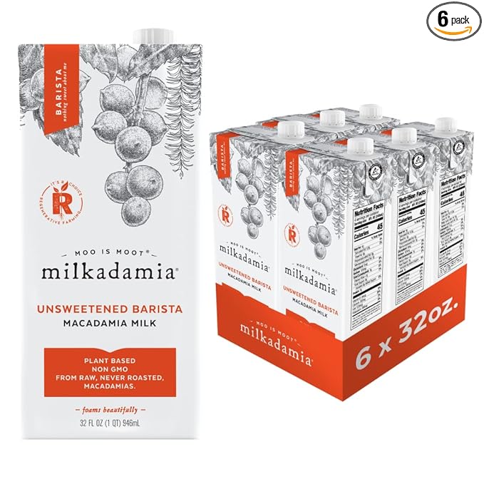 milkadamia Macadamia Milk - Unsweetened Barista - 32 Fl Oz (Pack of 6) - Lactose Free, Vegan, Shelf Stable, Plant Based, Non Dairy, Dairy Free