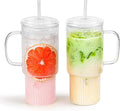 32oz Glass Cups with Handle & Glass Lids and Straws, 2 Pack Large Borosilicate Glass Tumblers for Iced Coffee, Smoothies, Fruit Drinks. Reuseable Glasses Cups for Cold/Hot Water