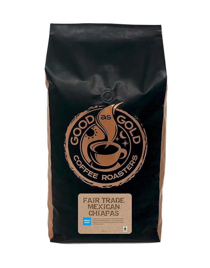 Mexican Chiapas Coffee Beans (5 LBS), Fair Trade, Medium Roast, Good As Gold Coffee Roasters