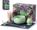 Matcha Whisk Set, Ceramic Matcha Set Includes Matcha Bowl, Matcha Whisk and Holder, Bamboo Scoop, Scoop Rest, Sifter and Tea Towel - 7 Pcs Matcha Kit for Matcha Lovers (Green)