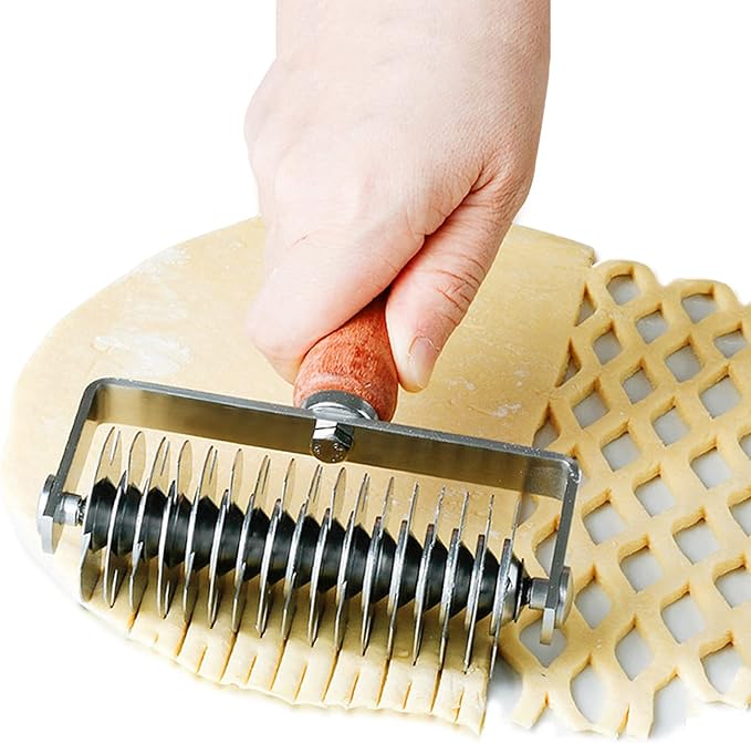 Stainless Steel Lattice Dough Cutter with Wood Handle, Pie & Pizza Pastry Roller maker, Bread Biscuit Maker