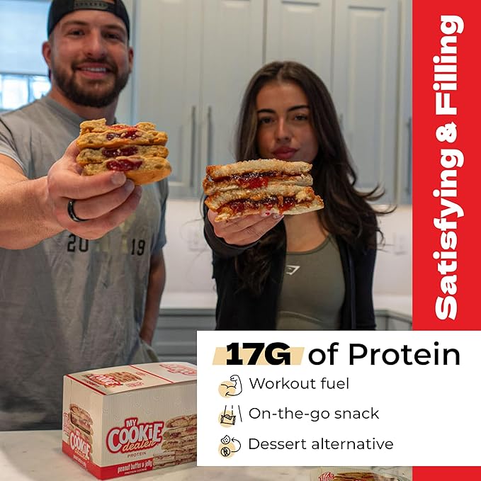 My Cookie Dealer Protein Cookies, Peanut Butter & Jelly (2.2oz, Pack of 12) - 17g Protein per Cookie - Individually Wrapped Workout Snacks for On-The-Go Travel