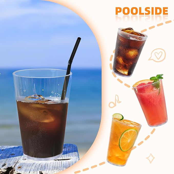 32 OZ Large Plastic Cups Reusable，Clear Unbreakable Iced Tea Tumblers, Set of 6 Stackable Drinking Cups for Poolside Party Home Travel BPA-free Top-rack Dishwasher Safe,Freezer Safe