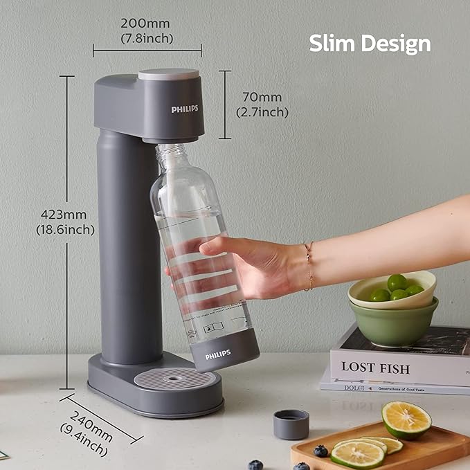 PHILIPS ADD4901GRO/37 Sparkling Water Maker Soda Maker Soda Streaming Machine for Carbonating with 1L Carbonating Bottle, Seltzer Fizzy Water Maker, Compatible with 60L CO2 Carbonator(NOT Included)