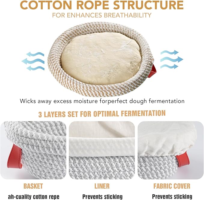 Sourdough Starter Kit, 9' Round Proofing Basket and 10' Oval Proofing Basket, a complete bread-making tool set, essential sourdough bread baking supplies for beginners.