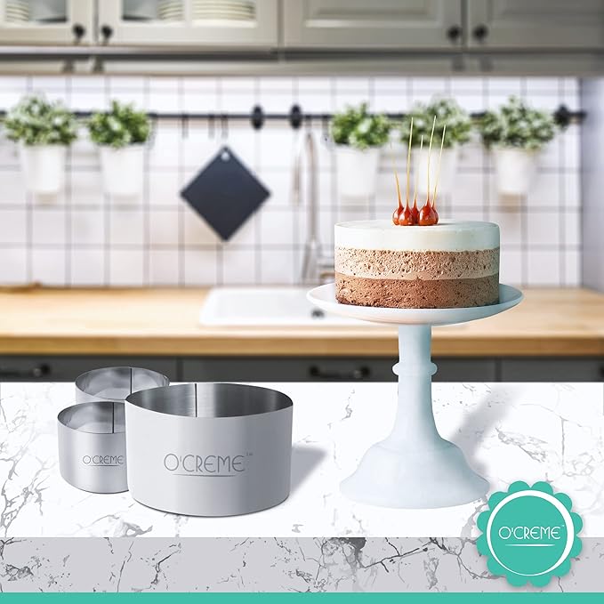 O'Creme Cake Ring Sturdy Stainless Steel Round Mousse Cake Ring Mold for Baking, Dessert Cake Decorating Pastry Rings 7 Inch Diameter x 3 Inch High