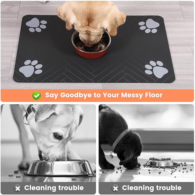 Pet Feeding Mat-Absorbent Pet Placemat for Food and Water Bowl, with Waterproof Rubber Backing, Quick Dry Water Dispenser Mat for Dog and Cat (16"x24", Blue)