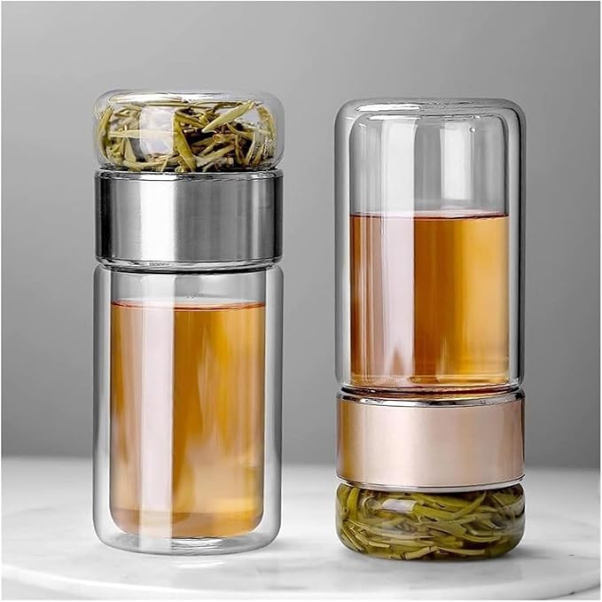 QUROXO 2025 New Tryteava Glass Infuser, Teava 3-In-1 Smart Tea Infuser with Cup Brush, Double-Layer Borosilicate Glass Tryteava Tea infusers Separation Cup (Black, 420ml (14oz))