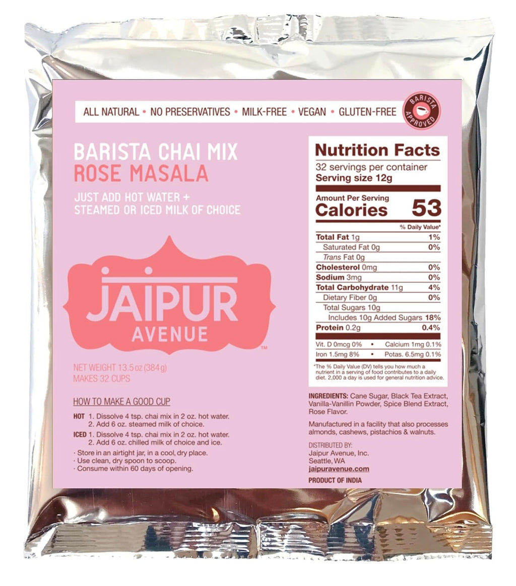Jaipur Avenue Barista Chai Tea Mix – Rose Masala, Vegan & Dairy-Free, 13.5 oz