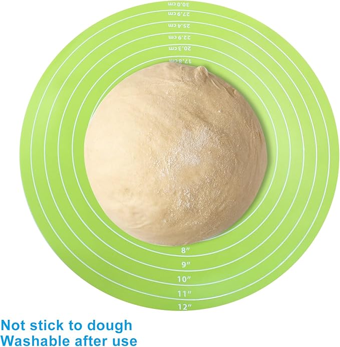 Hitefu 12 Inch Round Silicone Cake Mat, Silicone Baking Mat with Measurement for Cake Turntable & Rolling Dough (Green)