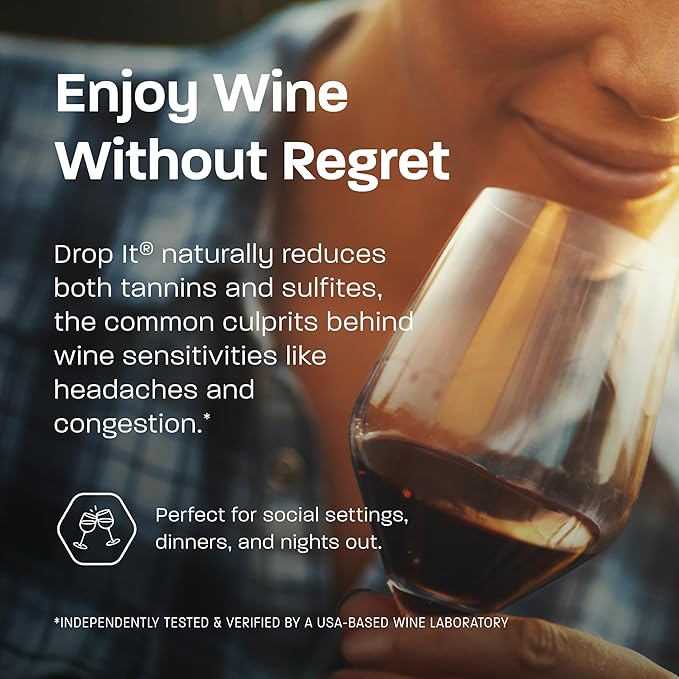 Drop It Wine Drops, Original - 10 mL, 12 Pack - Naturally Reduces Sulfites & Tannins in Red, White & Sparkling Wines - Portable, Easy to Use - Treats Up to 55 Glasses/9 Bottles of Wine Each - USA Made
