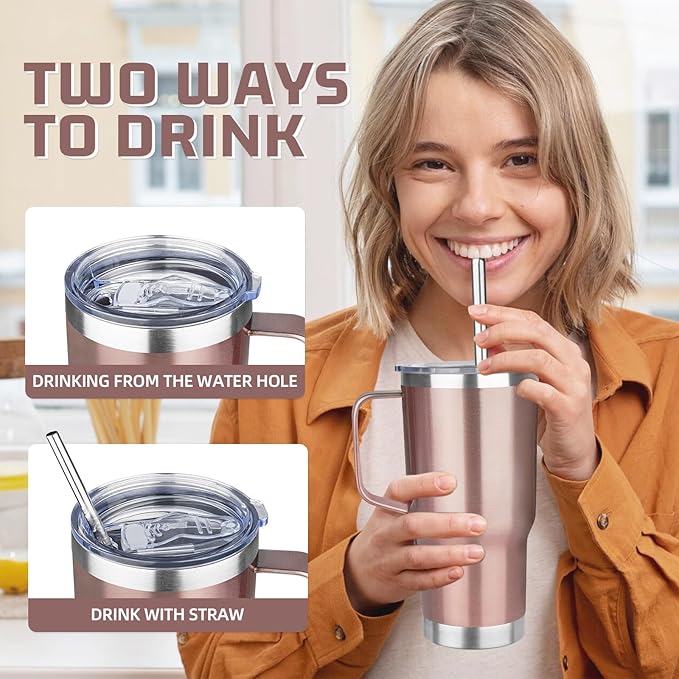 20oz Rose Gold Stainless Steel Insulated Tumbler with Handle, 4 Pack