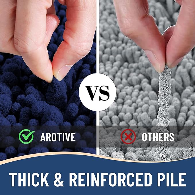 Arotive Luxury Chenille Bathroom Rug Mat, Extra Soft Thick Absorbent Shaggy Bath Rugs, Non-Slip Machine Wash Dry, Plush Bath Mats for Bathroom, Shower and Tub, 47x20, Navy