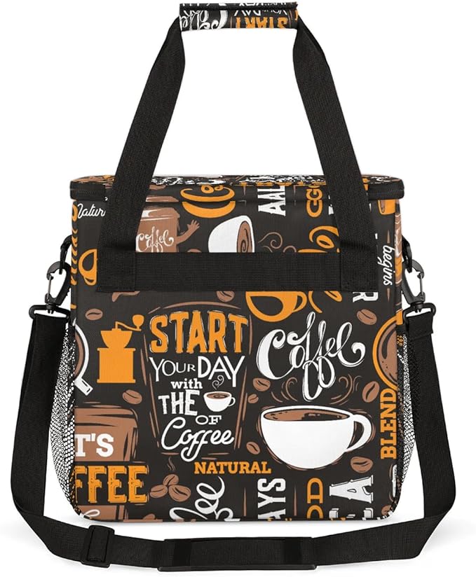 coffee beans cup yellow Coffee Maker Carring Bag Travel Carrying Storage Tote Bag Compatible with Keurig K-Mini or K-Mini Plus Portable Single Serve Coffee Brewer Case with Pockets for K-cup Pods