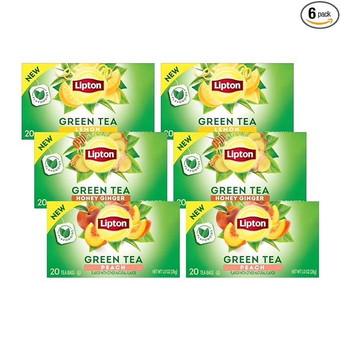 Lipton Honey Ginger Green Tea, Lemon Green Tea, & Peach Green Tea 20 CT (2ea) (Variety Pack)