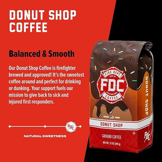 Fire Department Coffee - Gives Back to Firefighters - Donut Shop Coffee Beans - Sweet & Smooth - Medium Roast - Roasted in the USA - Veteran Owned (12 oz, Pack of 2)