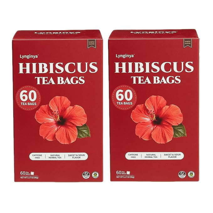 Lynginya Hibiscus Tea Bags, 60 Tea Bags (Pack of 2) - Premium Hibiscus Flower - Natural Herbal Tea - Sweet & Tart - No Sugar & No Caffeine - Total 120 Bags