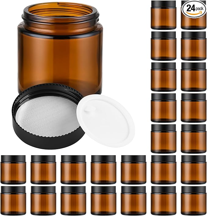 Glass Jars with Lids,Eco-Friendly Cosmetic Containers with Airtight Black Lids & Liners, Multi-Color Options for Cream, Lotion, Body Butter, DIY Skincare Travel Jars (Amber, 4oz)