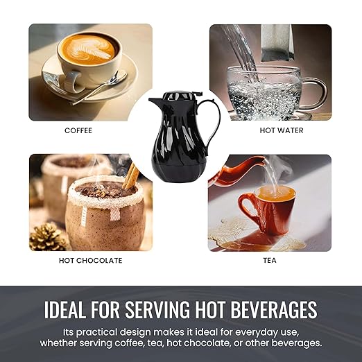 OCS Parts Easy Pour Thermal Coffee Carafe | 8-Inch Insulated Hot and Cold Beverage Pitcher Server for Coffee, Tea, Hot Chocolate and Water with Colored Tags for Easy Idenfication | 20-Ounce | Black