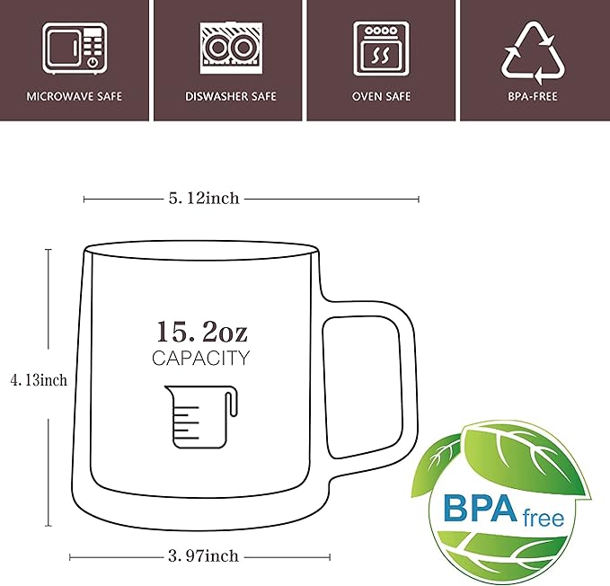 CNGLASS 15.2oz(4-pack) Glass Coffee Mugs,Double Wall Insulated Glass Mugs with Handle,Clear Espresso Mugs for Latte,Cappuccino,Tea Bag