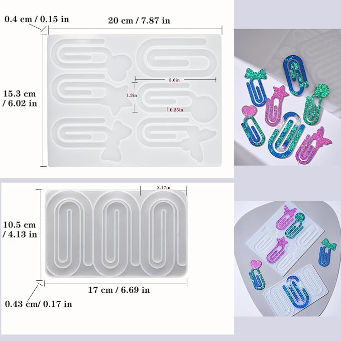 Resin Bookmark Mold Silicone Molds for Epoxy Paperclips, 9-in-1 Heart & Star Shapes, Quick Release Craft Supplies, Gift for Book Lovers