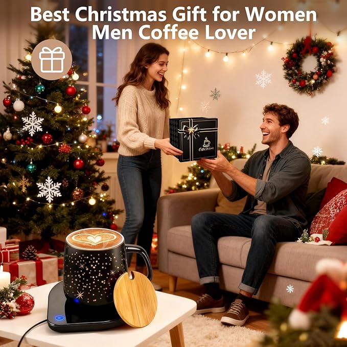 Coffee Cup Warmer with Mug Set: 2025 Upgraded Gifts for Christmas,Thanksgiving Cup Warmer with Temperature Setting and Auto Shut Off for Coffee Lover - Coffee Mug Warmer for Desk