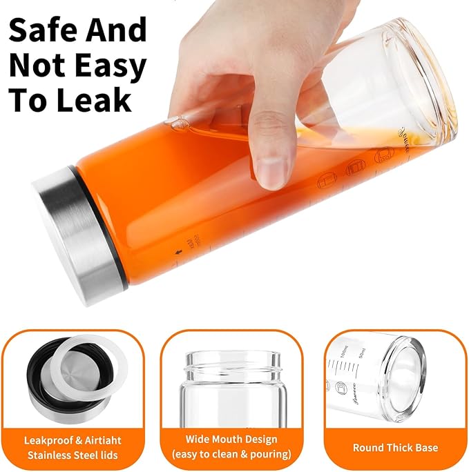 Glass Juice Bottles 4 Pack 12 oz - Wide Mouth Glass Water Bottles with Lids - for Juicing, Protein, Smoothie, Milk, Reusable, BPA Free, Stainless Steel Lids, Blender, Shaker Bottle (12oz/400ml)