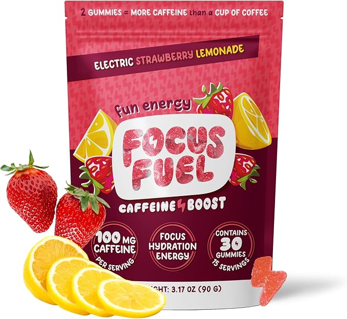 FocusFuel Energy Chews – Strawberry Lemonade Flavor (15 Servings) – 100mg Caffeine + Alpha GPC + L-Theanine + B12, Magnesium – Boost Focus & Energy – No Crash or Jitters