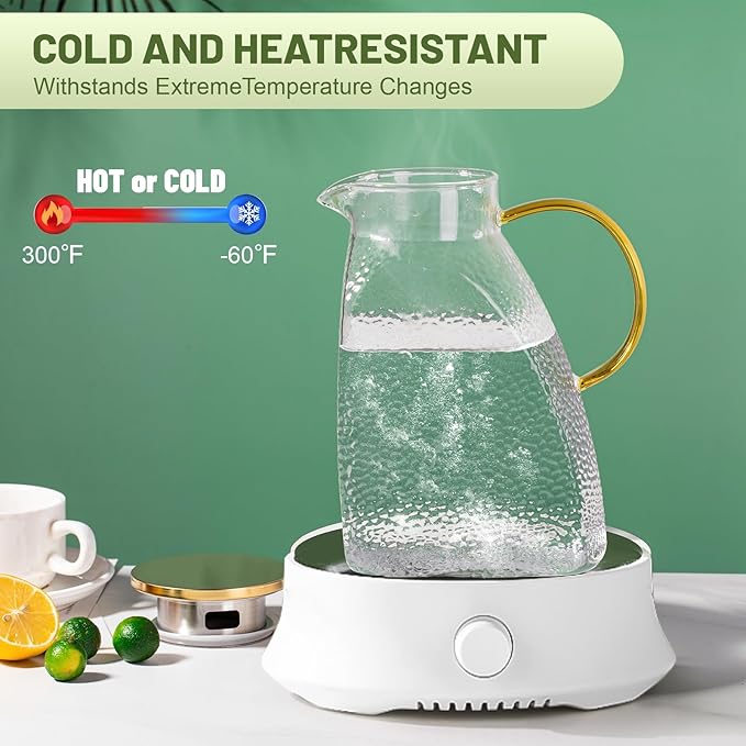 Glass Pitcher With Lid and Spout, 1.8 Liter 60 oz Glass Pitchers With Handle And Lid, Jug Water Pitchers For Fridge, Carafe Jar for Hot/Cold Water Iced Tea Juice Coffee Milk Beverage