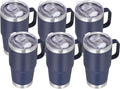 VEGOND 20 oz Tumbler Bulk with Handle Lid and Straw, Stainless Steel Insulated Travel Coffee Mug Set, Spill Proof Double Wall Metal Tumblers Cups, Navy Blue 6 Pack