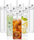 6 Sets Square Drinking Glass Cups, Old Fashioned Glasses, 17 Oz Square Glasses, Clear Highball Modern Glassware Tumbler Mixed Drinkware with Straws for Cocktail Coffee Juice Beer (Square-6PCS)