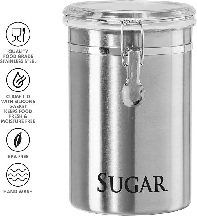 Oggi 8" Stainless Steel Flour Container & 62oz Sugar Jar Kitchen Storage Set