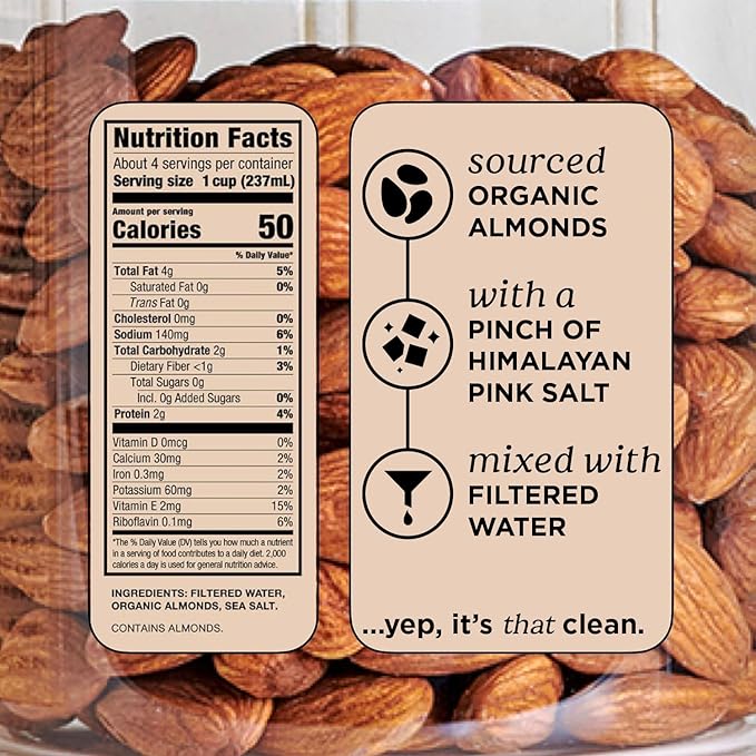 Mooala Organic Simple Almond Milk, 32oz - 3 Ingredient, Shelf Stable, No Gums, No Oils, No Fillers, Unsweetened, Non-GMO, No Additives, Dairy Free Plant Based Milk, 6 pack