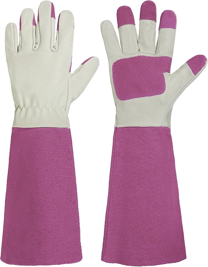 HANDLANDY Rose Pruning Gardening Gloves for Men & Women, Thornproof Long Gauntlet Gloves, Pigskin Leather - Breathable & Durability (Small)