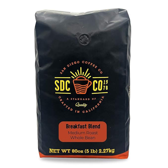 San Diego Coffee Breakfast Blend, Medium Roast, Whole Bean Coffee, 5-Pound Bag Café en grano tostado