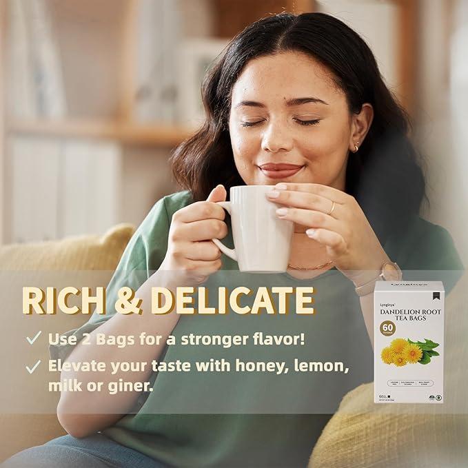 Lynginya Dandelion Root Tea, 60 Tea Bags - Premium Roasted Dandelion Root - Natural Herbal Tea - Rich Flavor - No Sugar & No Caffeine