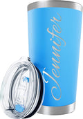 Personalized Tumbler with Engraved Name - 12 Designs, 20 Oz Coffee Tumbler with Slider Lid, Sky Blue, Double Wall Insulated - Custom Gifts for Women